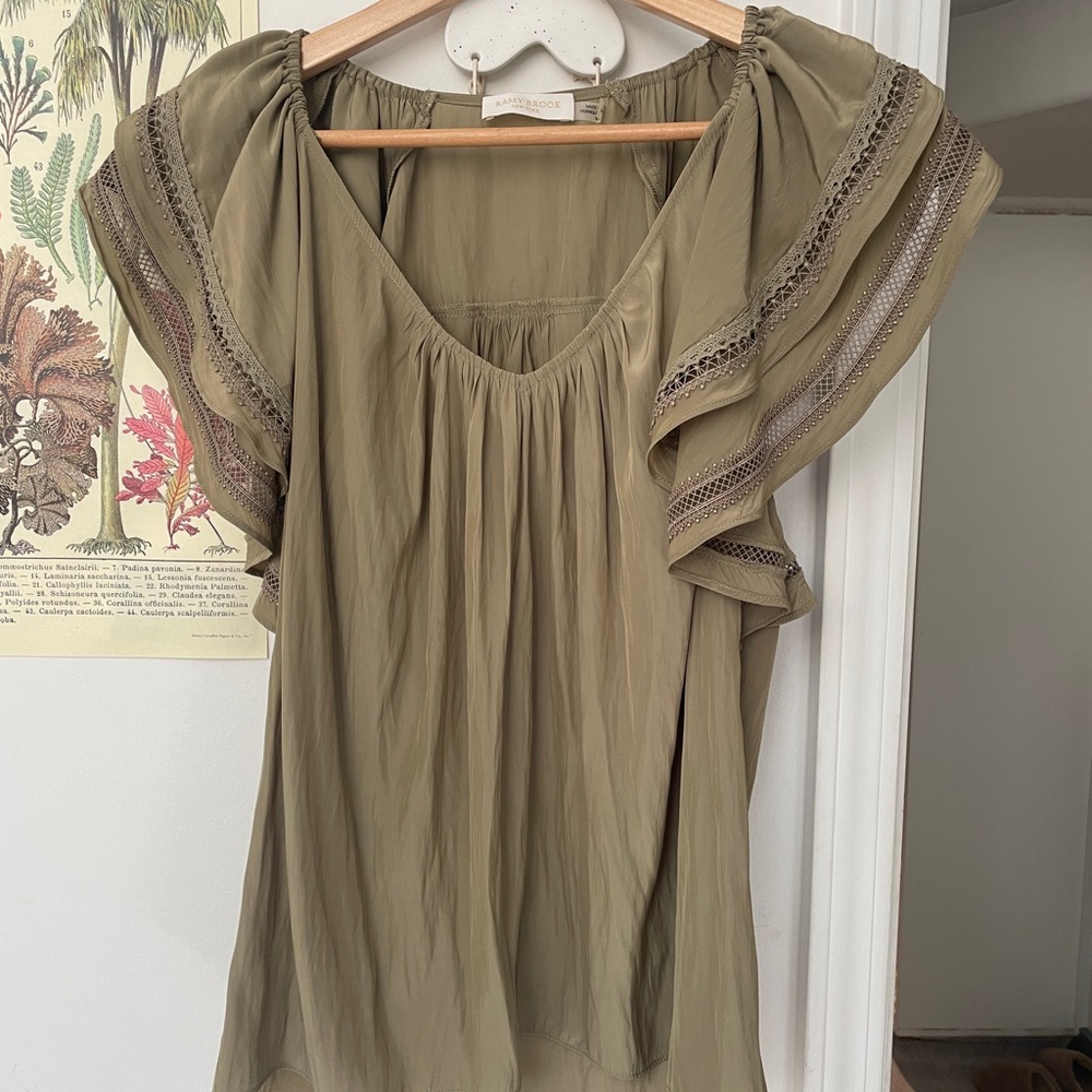 Ramy Brook Olive Ruffle Sleeve Blouse